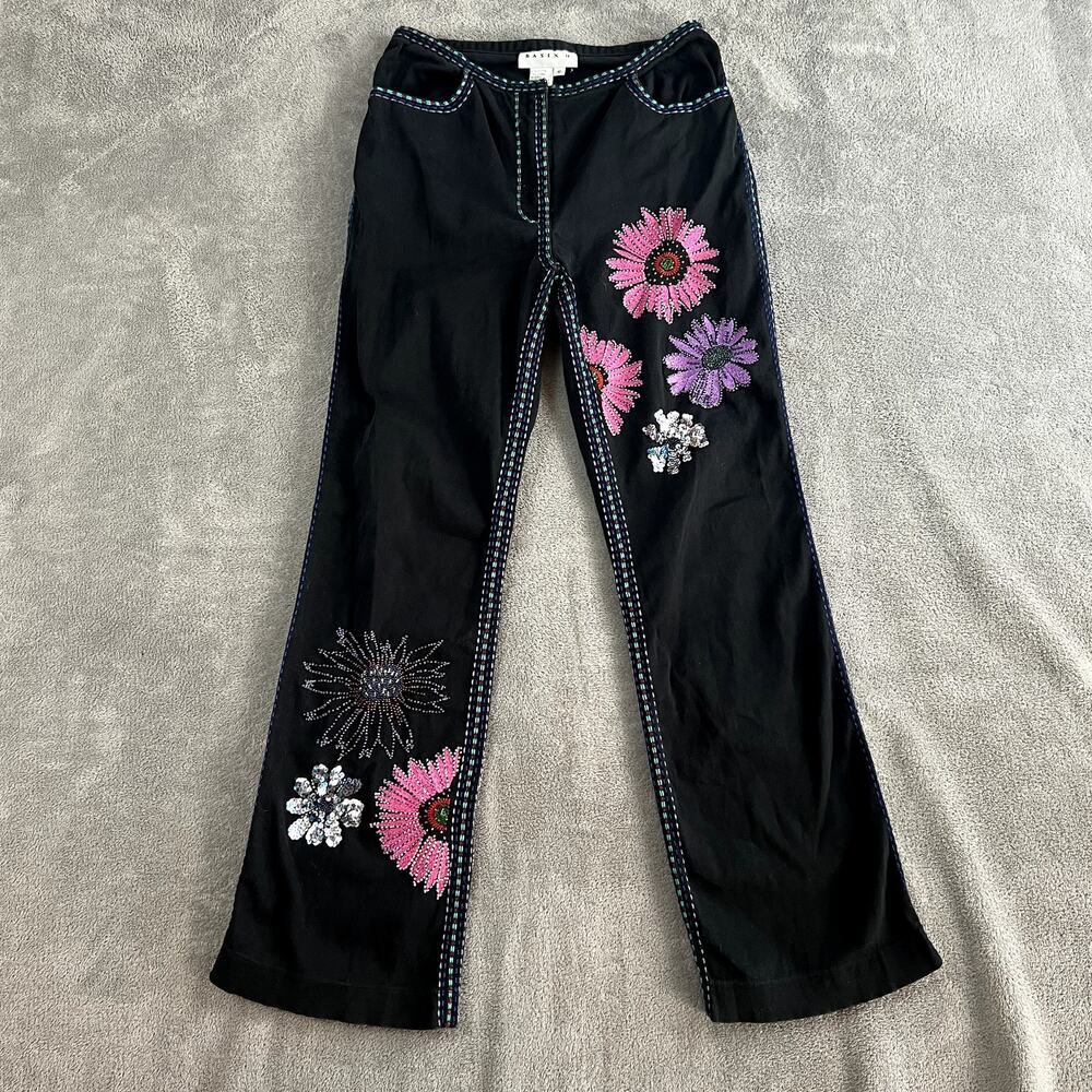 Vintage Basix II Jeans Womens 6 Black Beaded Bootcut Low Rise Y2K Denim